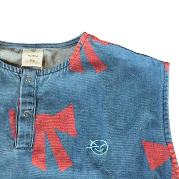 Wynken Girl's Blue & Red Twill Vela Drop Waist Bow Dress, Size 10 - Picture 4 of 6